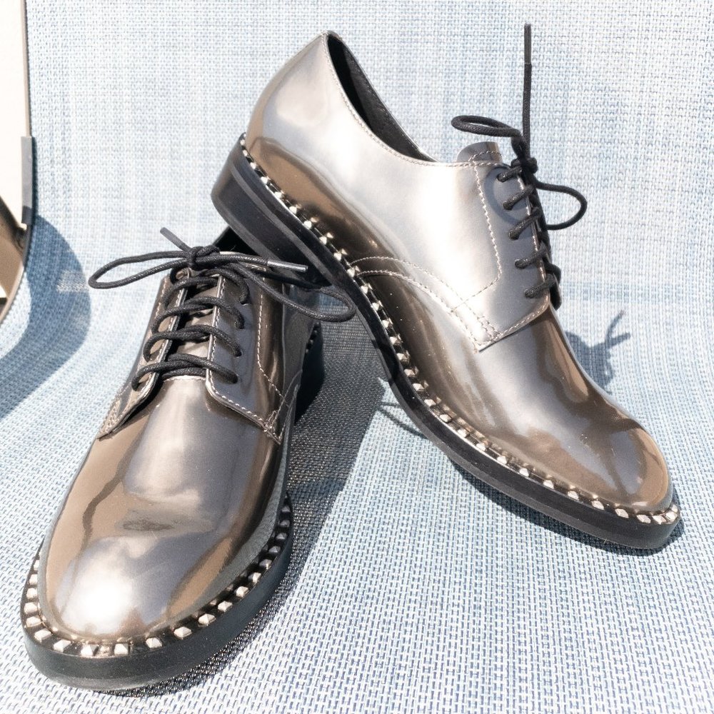 ASH Metallic Silver Patent Studded Women's Oxfords
